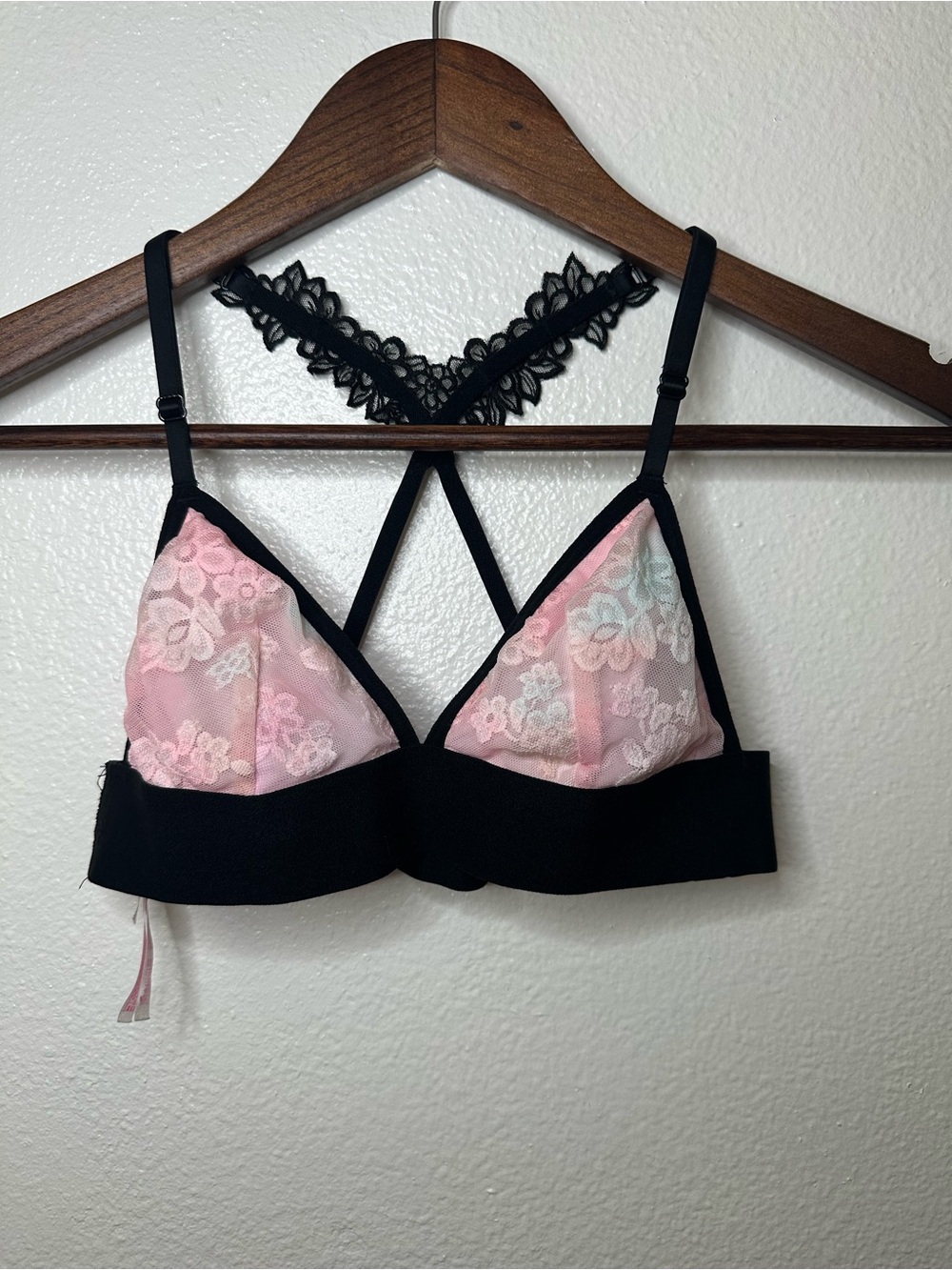 Victoria's Secret Pink Lace Bralette with Black Trim